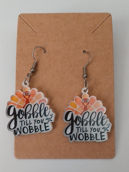 Fashion Jewelry Jewelry - Gobble Till You Wobble Turkey Dangle Earrings - Orange